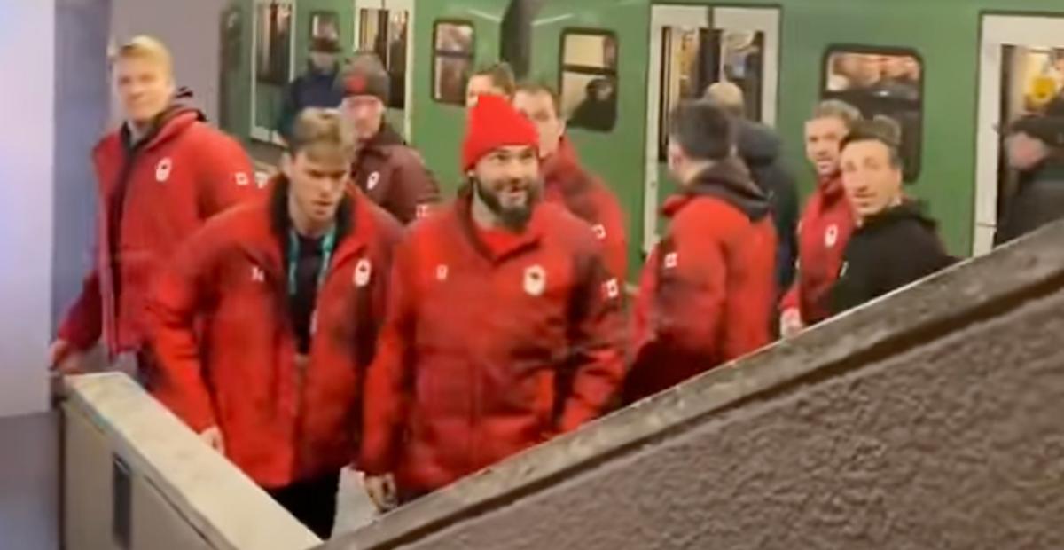 Team Canada, players taking the subway in Milan. 