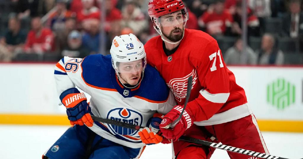 Mattias Janmark-Dylan Larkin-Red Wings-Oilers-Paul Sancya-AP